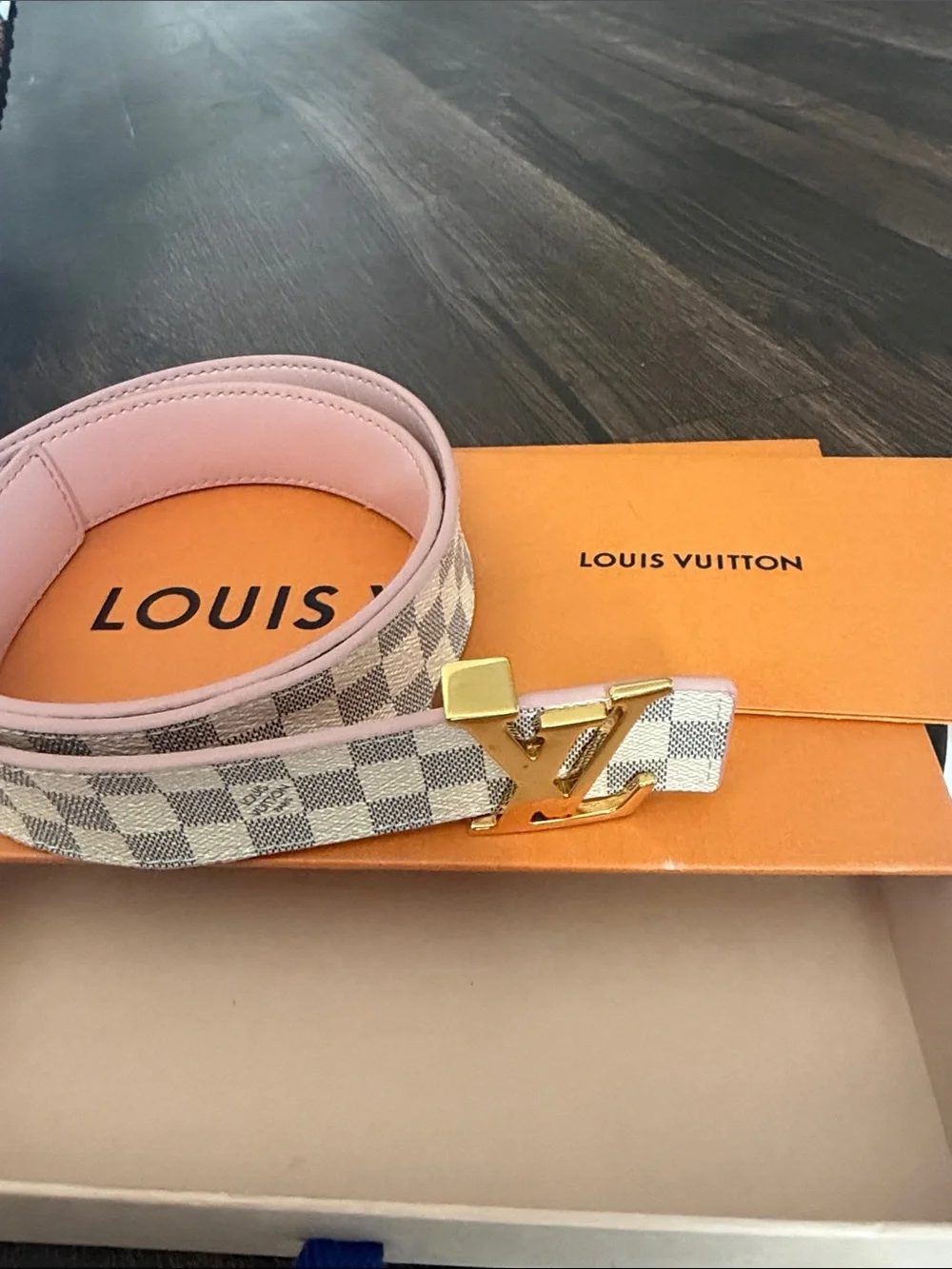 Louis Vuitton Pink Damier Azur Initiales 25mm Reversible Belt